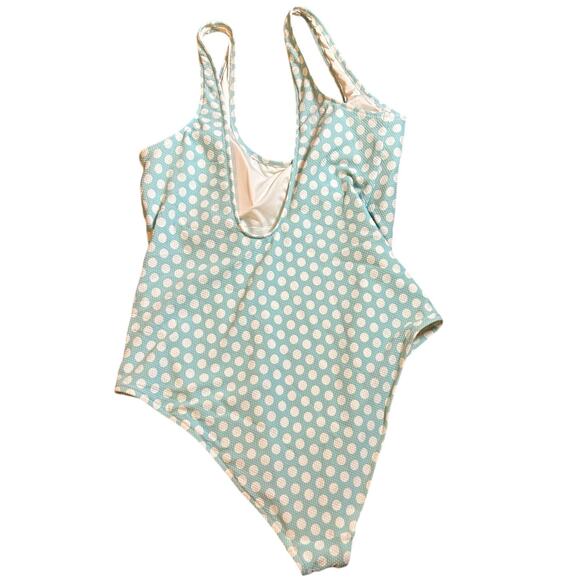 Aerie Polka Dot Pique Scoop Cheeky One Piece Swimsuit XL Blue White Beach Swim - Picture 7 of 8